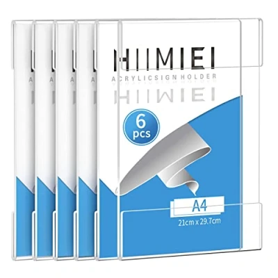 Image of A4 Clear Acrylic Plexi Sign Holders with 3M Tape, Wall Memo Document Menu Holder for Office, Home, Store, Restaurant No Drilling (6 Pack)