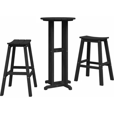Image of vidaXL 3 Piece Garden Bar Set Black HDPE
