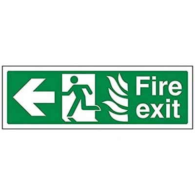 Image of V Safety NHS Fire Exit Arrow Left Sign 300mm x 100mm 1mm Rigid Plastic