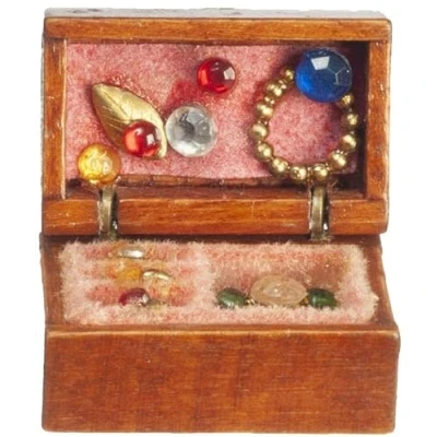 Image of Melody Jane Dolls House Full Wooden Jewellery Box Miniature Bedroom Dressing Table Accessory