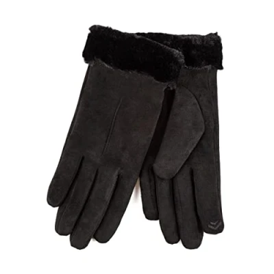Image of Isotoner Ladies One Point Faux Suede Glove with Fur Cuff Detail