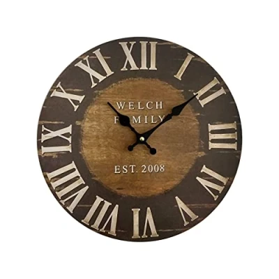 Image of Rebecca Mobili Wall Clock Large Clocks Mdf Brown Black Industrial Round Ø 33,8 cm x P 4 (H W D) Art. RE6152