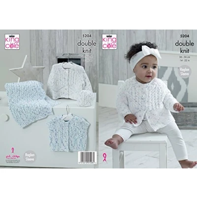 Image of King Cole 5204 Knitting Pattern Baby Cardigans Blanket and Hat in Cottonsoft Candy DK