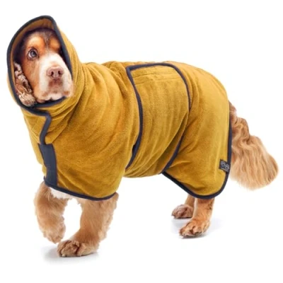 Image of Lucky Paws® UK Dog Drying Coat Double Layer Robe for Faster in Minutes, Super Absorbent Towel &amp; Ultra Soft Dressing Gown One Luxurious (L, Ochre)