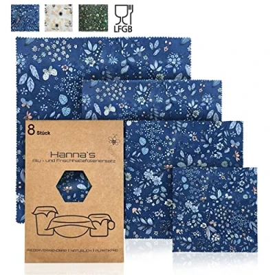Image of Hanna&#039;s Bienenwachstücher Beeswax Wax Wipes for Food I Wrap Oilcloth Reusable Paper Pack of 8