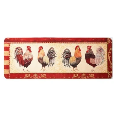 Image of Rooster Anti Fatigue Kitchen Mat Non Slip Padded Memory Foam Decorative Cockerel Design Runner, Reduces Back, Hip, Leg &amp; Feet Pain Pressure while Standing Measures W120 x D45cm