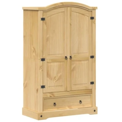 Image of vidaXL Solid Pine Wood Wardrobe Organiser Closet with Clothes Rail/Shelf/Drawer, Metal Handles, Honey Wax Finish Bedroom Storage Furniture