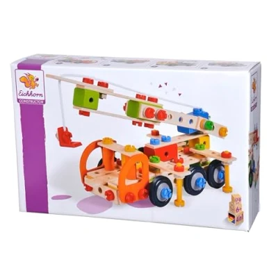 Image of Eichhorn 100039094 4 Model variants: Crane, Jeep, Tipper, Tow Truck, 170 Pieces, FSC 100%, Beech Wood, Plastic, BSK, 6J+, Made in Germany, Multicoloured