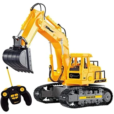 Image of Top Race 7 Channel Remote Control Construction Excavator Fully Functional RC Digger with Lights and Sound Realistic Toy for Kids