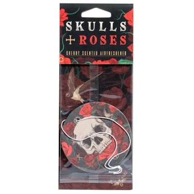 Image of Puckator AIRF141 Cherry Skulls and Roses Air Freshener for Car Office Gym Locker Home, Pack of 1, Hanging Design