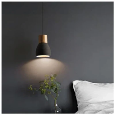 Image of PIKETU Adjustable Height, Battery Operated Pendant Light Fixture, Nordic Style lamp, Wood Ceiling Hanging Powered Bulb,Black,16 * 12.5cm