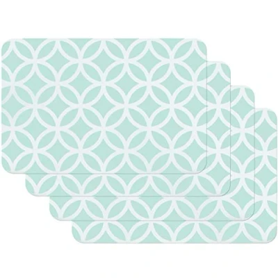Image of Venilia Placemats for Dining Room Circle Mint Vintage Pattern Set of 4 Wipeable Polypropylene Food Safe 45 x 30 cm Pieces 59043