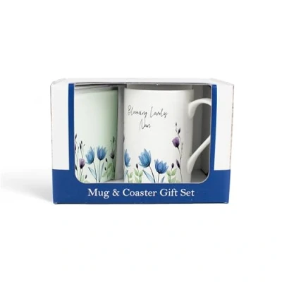 Image of Nan Mug &amp; Coaster Gift Set Blooming Lovely Flowers Bone China and Glass Tea/Coffee Present