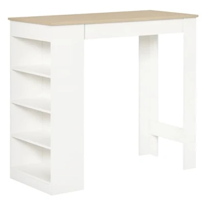 Image of HOMCOM Bar Table Coffee Kitchen Dining with 4 Tier Storage Shelf for Kitchen, Room, Living Natural