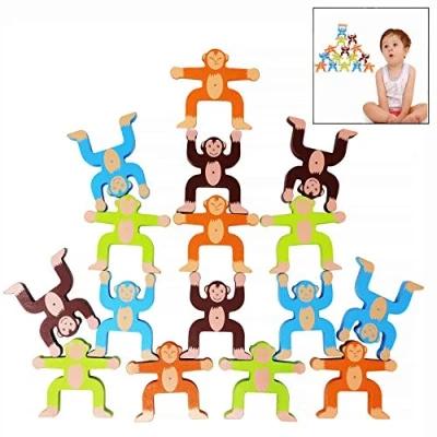 Image of LHKJ Wooden Stacking Games Monkeys Interlock Toys Balancing Blocks Toddler Educational for Kids Infants Adults