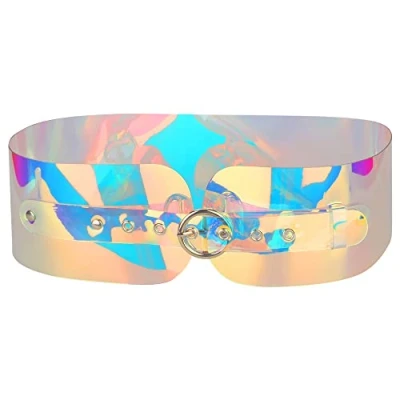 Image of Elerevyo Women Clear Waist Belts, Wide Transparent Round Buckle PVC Waistband Belt for Dress Colorful 70 75cm/27.56 29.53&quot;