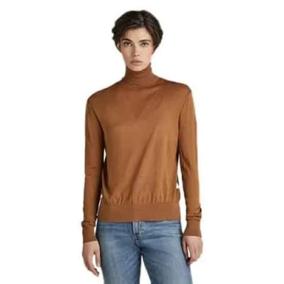 Image of G Star RAW Womens Core Roll Neck Knit Brown Cotton Size Medium