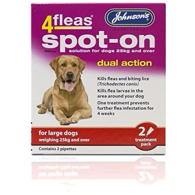 Image of JOHNSONS 4FLEAS SPOT ON DUAL ACTION FLEA TREATMENT 2 PACK LARGE DOGS 25KG+