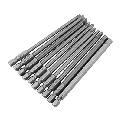 Image of Magnetic Screwdriver Bits, 10 Pieces 100 mm 1/4 Inch Hex Shank Bits BST Slotted + Cross Head