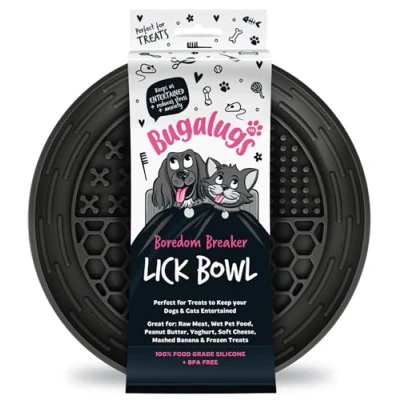 Image of Bugalugs Dog Mat Bowl 100% Food Grade Cat &amp; Licky Mats For Dogs Lick Reduce Stress Anxiety Single (Black)