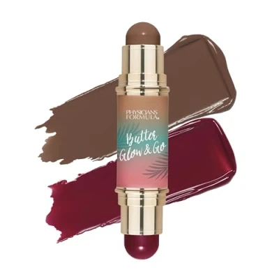 Image of Physicians Formula Butter Glow &amp; Go, Dual Ended Multiuse Makeup Stick for Cheeks, Eyes and Lips, Complementary Shades Bronzing, Contouring Blush, Beach Bum Plum
