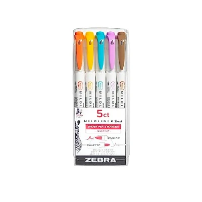 Image of Zebra Mildliner Double Ended Brush Pen &amp; Marker 5/Pkg Warm