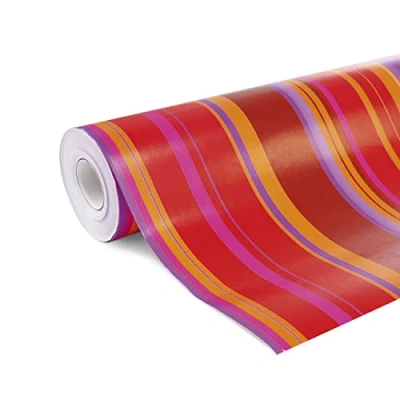 Image of Clairefontaine Ref 211202C Fantasy Alliance Long Roll Wrapping Paper (Single Roll) 70cm Width x 50m Length, 60gsm Bright Stripes on Red Design