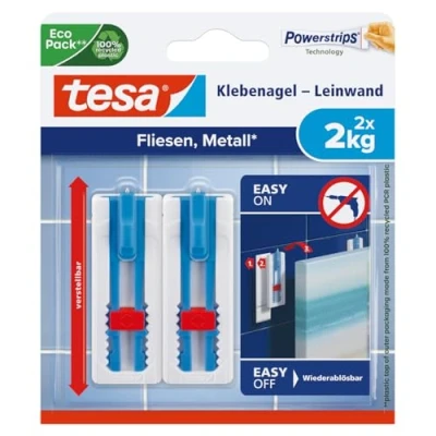 Image of tesa® adhesive nail canvas tiles &amp; metal adjust. height self adh. for pict. frame strength 2kg/nail removable w/out trace