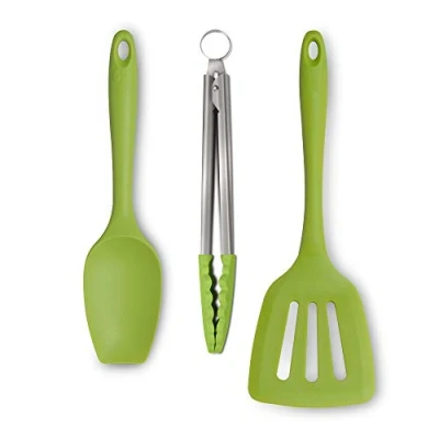 Image of Zeal JSET27L Non Stick Silicone Spatula Spoon, Cooking Tongs &amp; Turner 3 Piece Set Lime