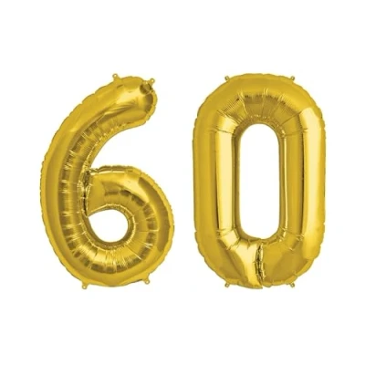 Image of Gold Number 60 Large Helium Foil Balloon Birthday Party Wedding Anniversary Decoration 101cm