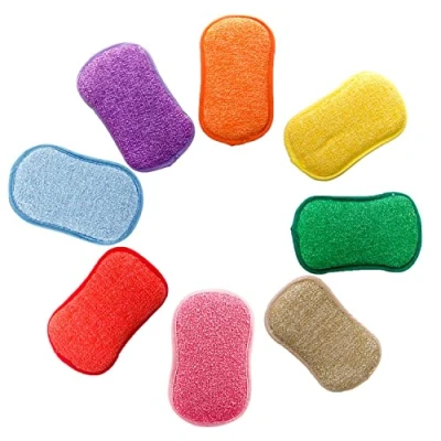Image of Antibacterial Microfiber Dual Action scrubbing Sponge, Pack of 5 AUERVO Kitchen Washing Up Cleaner Pads Scrubs Sponges Wash Pad Cloth non stick pans scratch