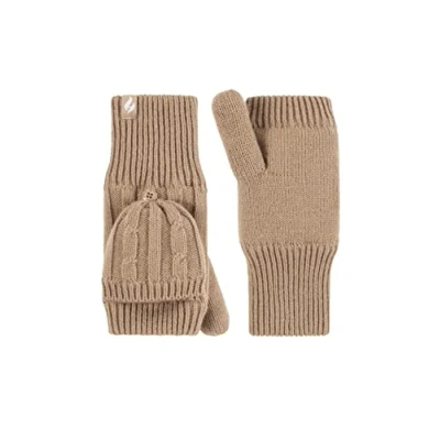 Image of Women&#039;s 1 Pair SOCKSHOP Heat Holders Ash Cable Knit Converter Mittens Beige One Size