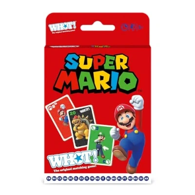 Image of Waddingtons Number 1 Super Mario WHOT! Card Game, Take turns matching shapes, numbers, and characters including Mario, Luigi, Yoshi, Peach Toad, educational travel game for ages 5 plus