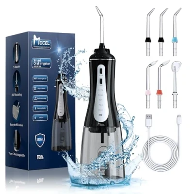 Image of MOCEL Water Dental Flosser Oral Irrigator with 5 Modes, 350ml Cordless Teeth Cleaner Pick 6 Tips, IPX7 Waterproof Rechargeable Portable Powerful Battery for Travel &amp; Home Braces Bridges Care