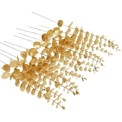 Image of RHQFDM 24 Pieces Artificial Eucalyptus Branches Leaves Decoration 38cm Golden Plastic for Weddings,Gardens,Office Decorations