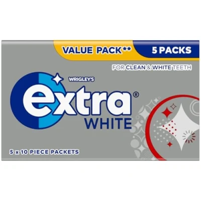 Image of Extra White Chewing Gum, Sugar Free, 1 pack of 5
