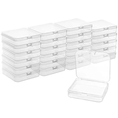 Image of BELLE VOUS 24 Pack Small Plastic Containers Clear Storage Box with Lid L7.2 x W6.3 H1.7cm / 2.83 2.48 0.67 Inches Mini Container Boxes for Pills, Beads, Jewellery &amp; Craft Items