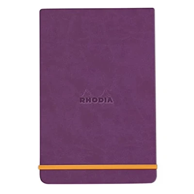 Image of RHODIA 194393C Rigid Notebook Webnotepad Purple A5 Lined 192 Detachable Pages Ivory Clairefontaine Paper 90 g/m Bookmark, Elastic Closure Faux Leather Cover Rhodiarama