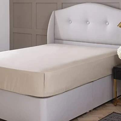 Image of Silentnight 100% Pure Cotton Extra Deep 40cm Super King Cream Fitted Sheet. Soft and Easy Care No Iron Luxury Linen Bottom Bedsheet Elastic Hem to Snugly Fit Around Your Mattress, 541084GE