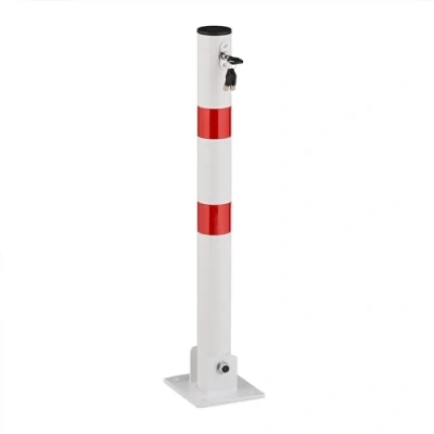 Image of Relaxdays, Foldable, Steel, Parking Post Barrier, H: 65 cm, Lockable, Round Locking Pole, White/Red, x 15 13 cm