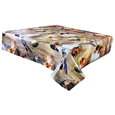 Image of linen702 Vinyl Tablecloth Country Scene of Foxes and Pheasants in Browns Greens, 3 metres (300 x 137 cm) 10 Seater Size Rectangle Table, Wipe Clean, plastic Oblong table cloth (204)
