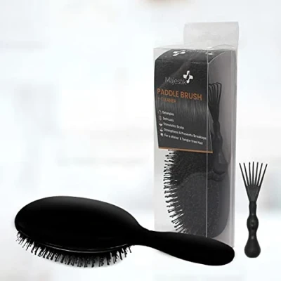 Image of Shine Enhancer Paddle Hair Brush Matte Black with Soft Natural Boar Bristles Leave Shiny Smooth For All Types Women Men Wet Dry By Majestik+