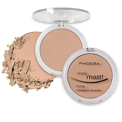 Image of AQUAPURITY PHOERA Sheer Matte Compact Powder Fixing Makeup Base Fixer Setting Foundation Pressed Long Lasting Make Up Skin Vitamin E Beauty Blender (203 NUDE)