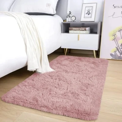 Image of AMEHA Rugs Living Room Bedroom Fluffy Shaggy Area Non Slip Modern Super Soft Thick Pile Plush Carpet Shedding Easy To Clean Rug (Pink, 60cm x 110cm)