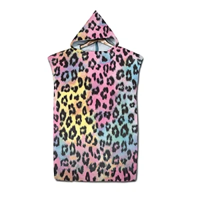 Image of Leopard Print Hooded Beach Towel Poncho Surf Changing Robe Dry for Adult Swimming Towels Blanket