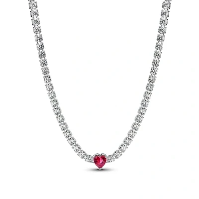 Image of Pandora Silver Halo Heart Pendant Choker