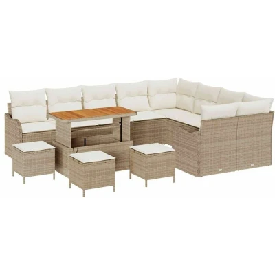 Image of vidaXL 13 Piece Garden Sofa Set with Cushions Beige Poly Rattan Acacia