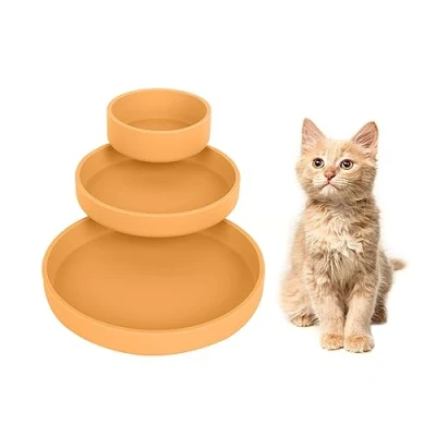 Image of Lollanda feeding bowl for cats, set of 3, silicone bowl, drinking oval, wide dry food and wet (turmeric)