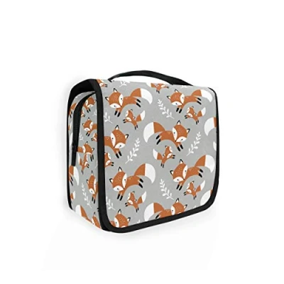 Image of Moyyo Cute Foxes Animal Leaves Toiletry Bag Travel Wash Organised Hanging Gym Camping Portable Cosmetic Organiser for Women Girls Kids