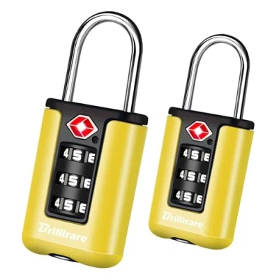 Image of Brillirare 2 Pack TSA Approved Luggage Locks, Combination Travel Padlock, 3 Digit Waterproof Lock, Accepted Outdoor Keyless Resettable Lock for Lockers, Bags, Backpack, Gym, Gate Yellow